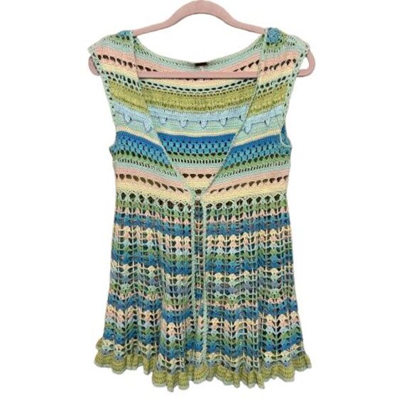 Free People Crochet Sweater Vest Women Small Multicolor Striped Boho Hippie Y2K - Picture 1 of 6
